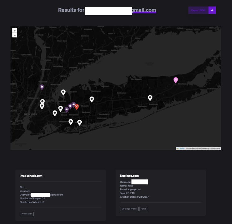 Email research using OSINT Industries. Source: @OSINTindustries