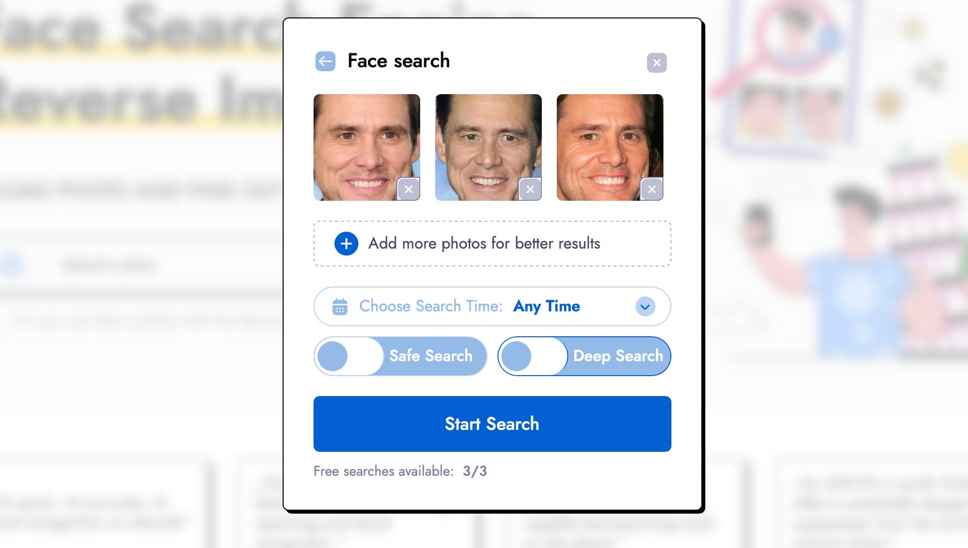 PimEyes allows to upload several images to achive more accurate results