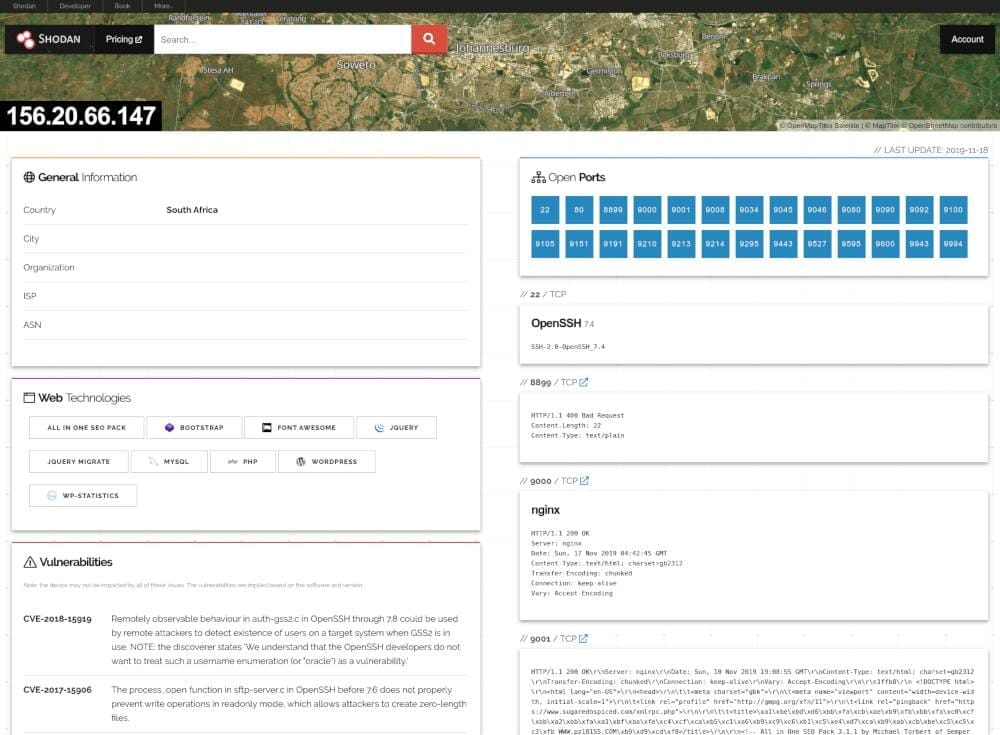 IP details in Shodan