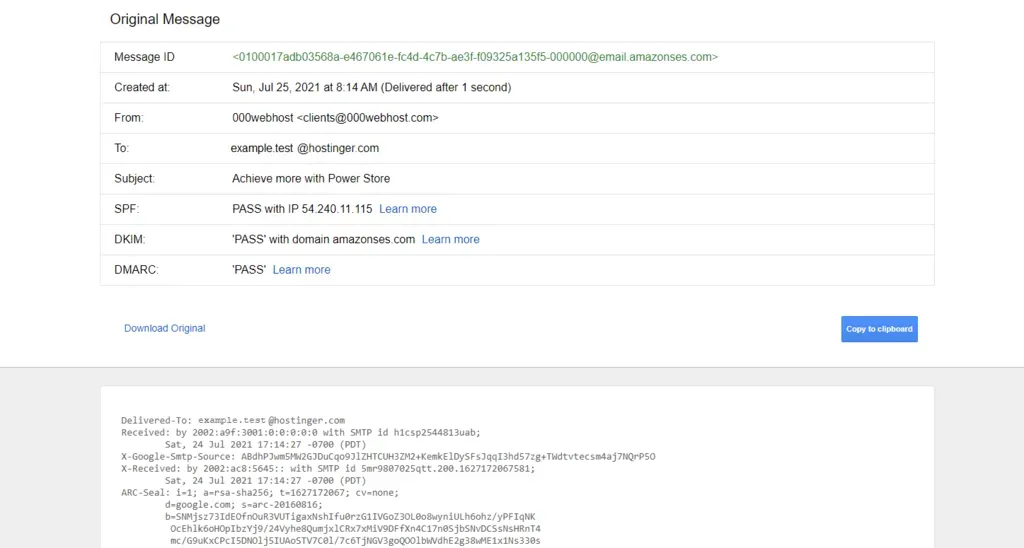 An example of the Email header. Source Hostinger.com
