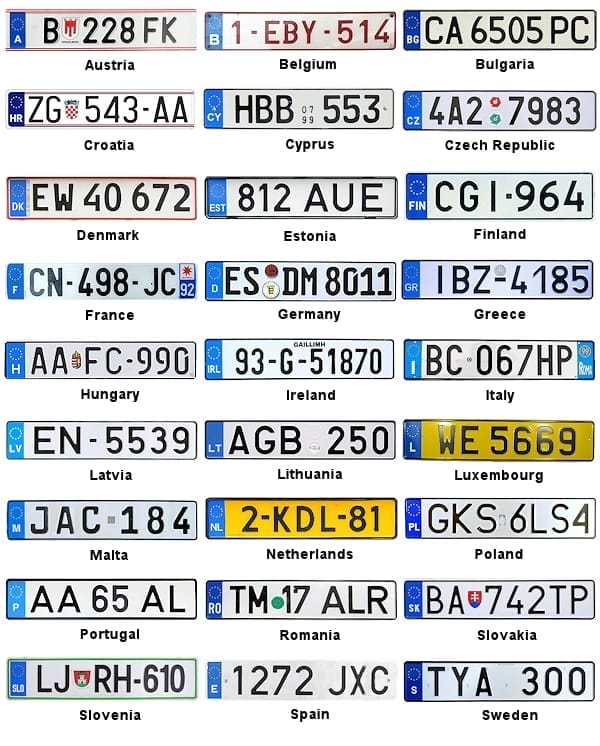 EU licence plates.