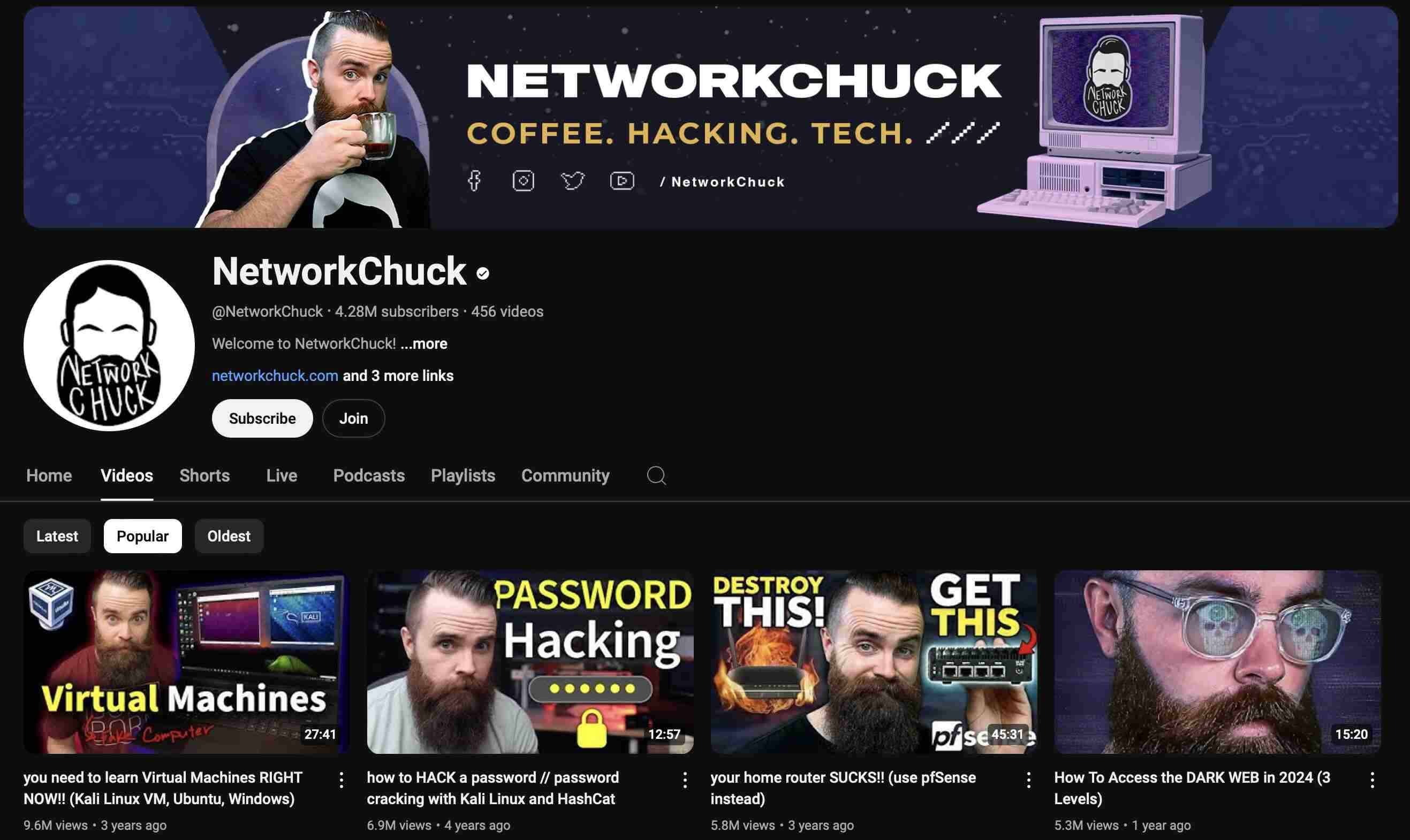 NetworkChuck's Youtube channel
