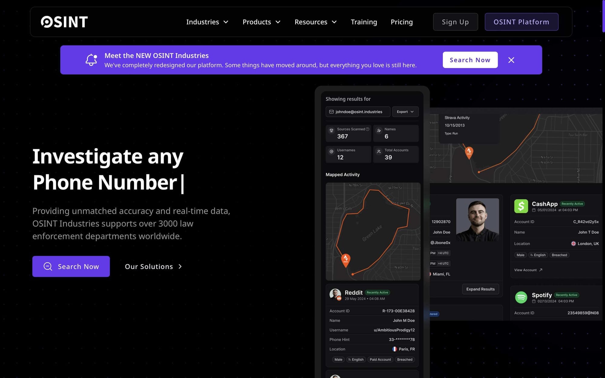OSINT Industries recently went through a redesign. Here is the new homepage.
