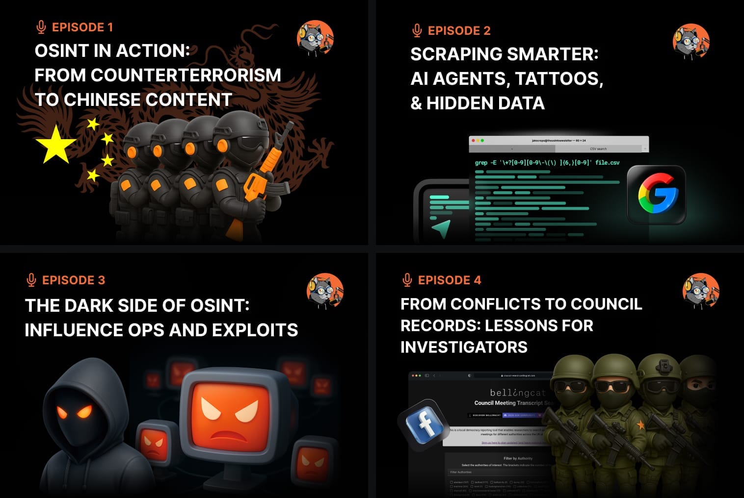 Jake's podcast covers a variety of topics related to OSINT