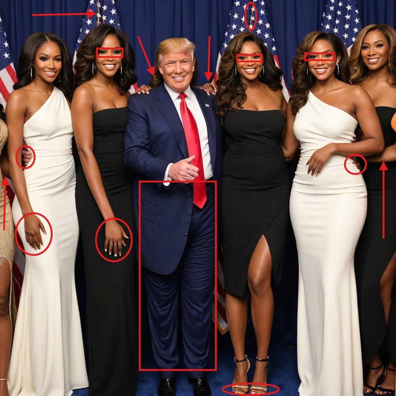 Some minor anomalies circled in red. Also, notice how all of them have the same hairstyle? Quite rare in the real world.